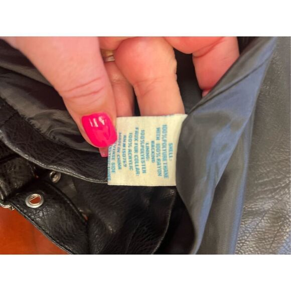 C&C California Leopard Fur Trimmed Faux Leather Motorcycle Jacket sz S EUC Mob W - Picture 9 of 9